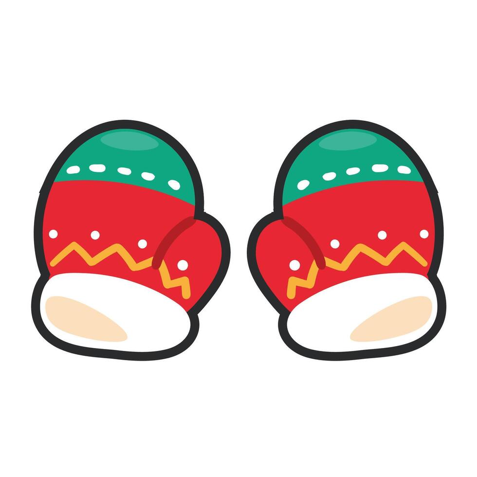 cute red warm glove with outline in flat design. vector
