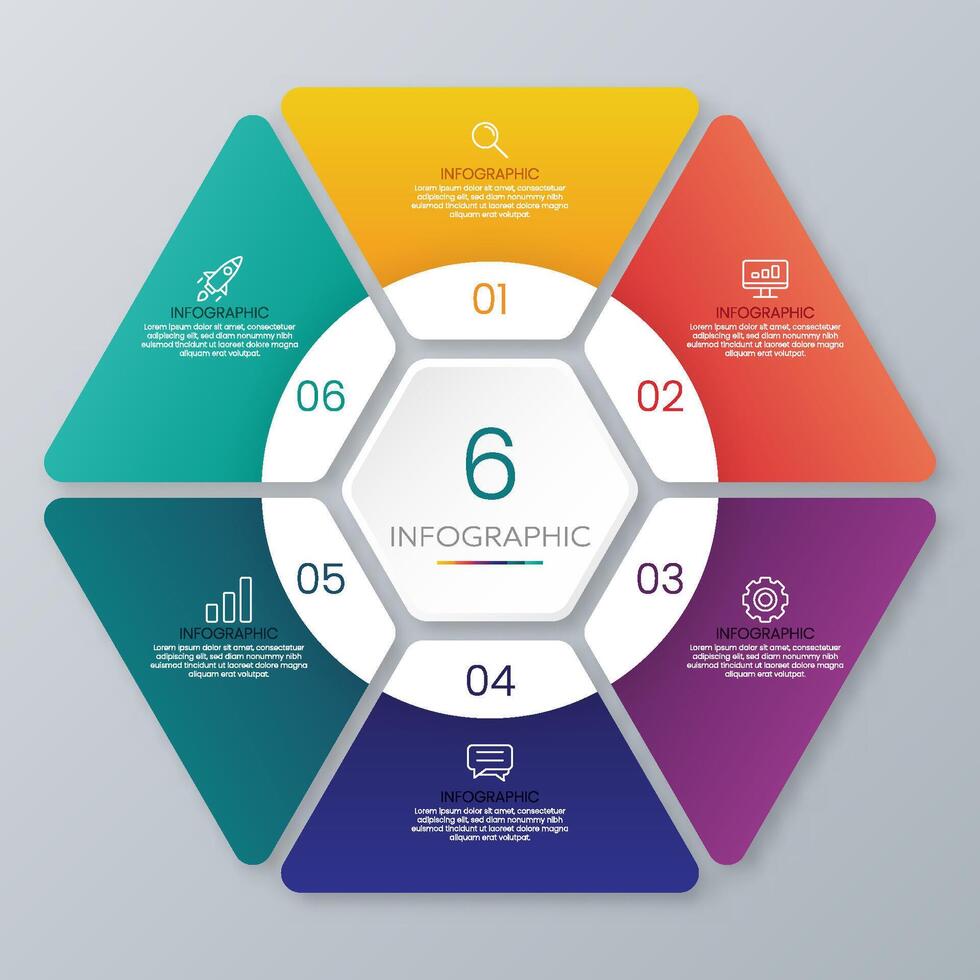 6 step hexagon shape infographic template vector