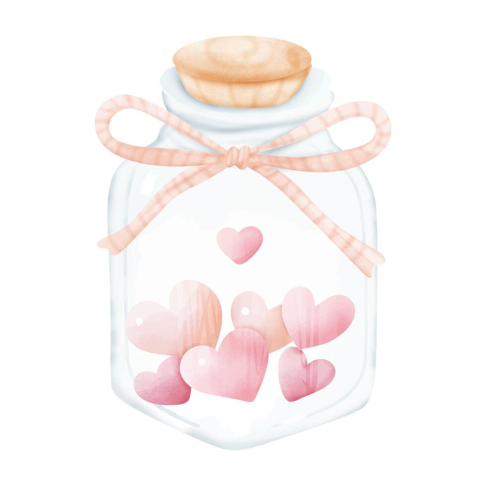 Watercolor Heart Jar with Ribbon Design vector