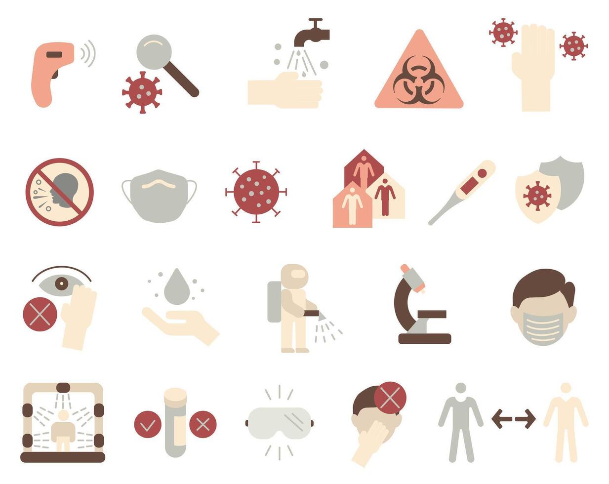 Colored icons related to the virus and its treatment. Preventing the spread of the virus. Virus and its treatment. vector