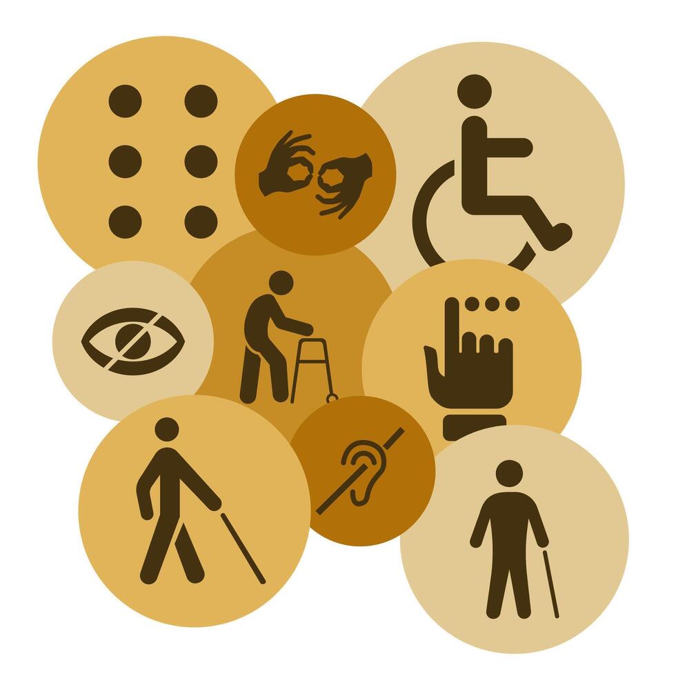 Mental, physical, sensory, intellectual disability icons. Disability pictogram set. vector