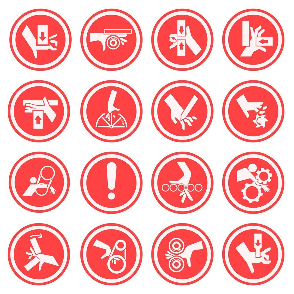 Hand mutilation. Set of warning signs. Be careful. Hand chewing. vector