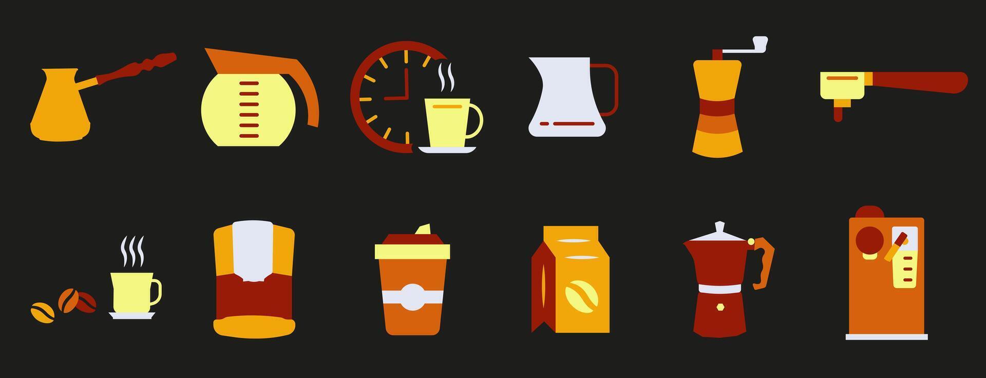 Coffee icon set. Coffee icons in several colors. Everything for coffee. Time for coffee icons. vector