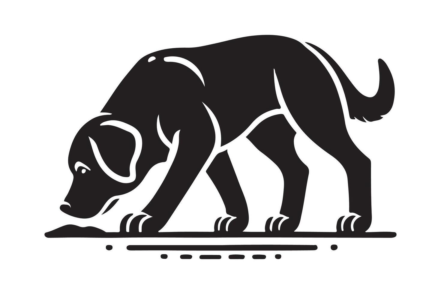 silhouette of a Labrador Retriever sniffing the ground attentively. vector