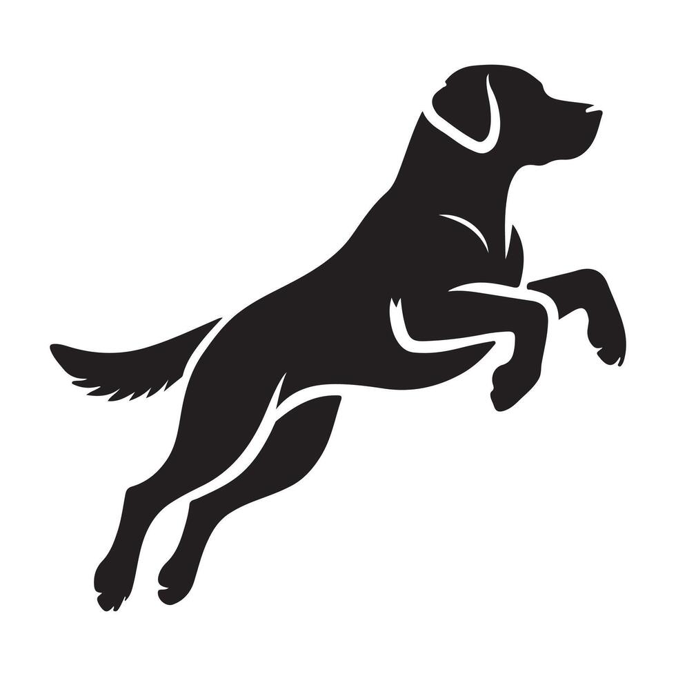 Silhouette of a Labrador Retriever in a striking pose, such as Leaping mid-air attentively vector
