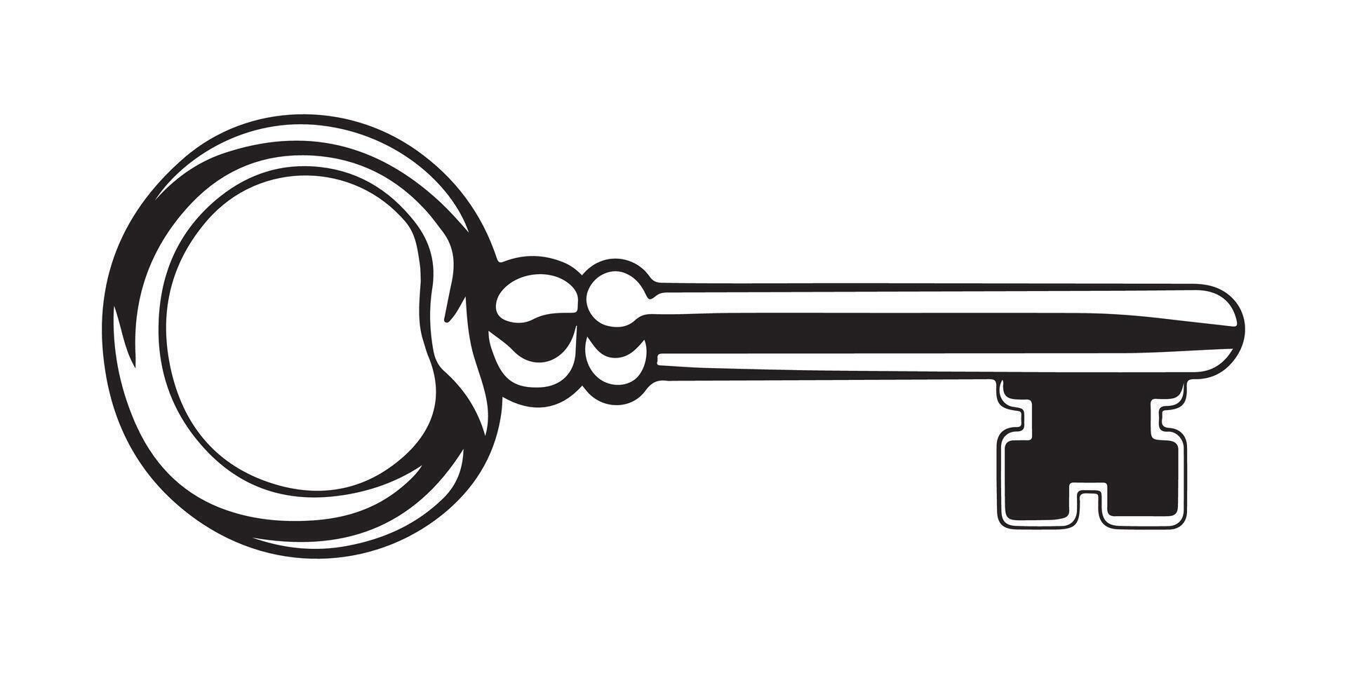 A simple, elegant silhouette of an ornate key, perfect for representing security, unlocking, or vintage themes. vector