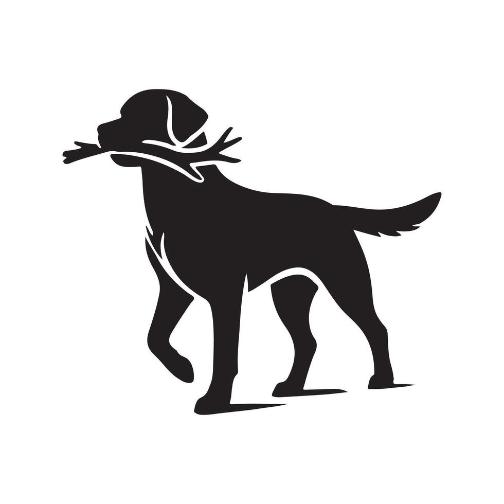 silhouette of a Labrador Retriever in a striking pose, such as Carrying a stick in its mouth attentively vector
