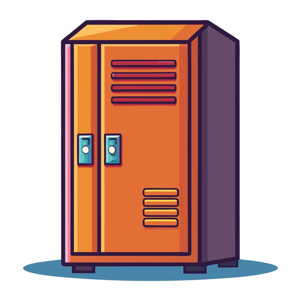 An orange locker with a door open vector
