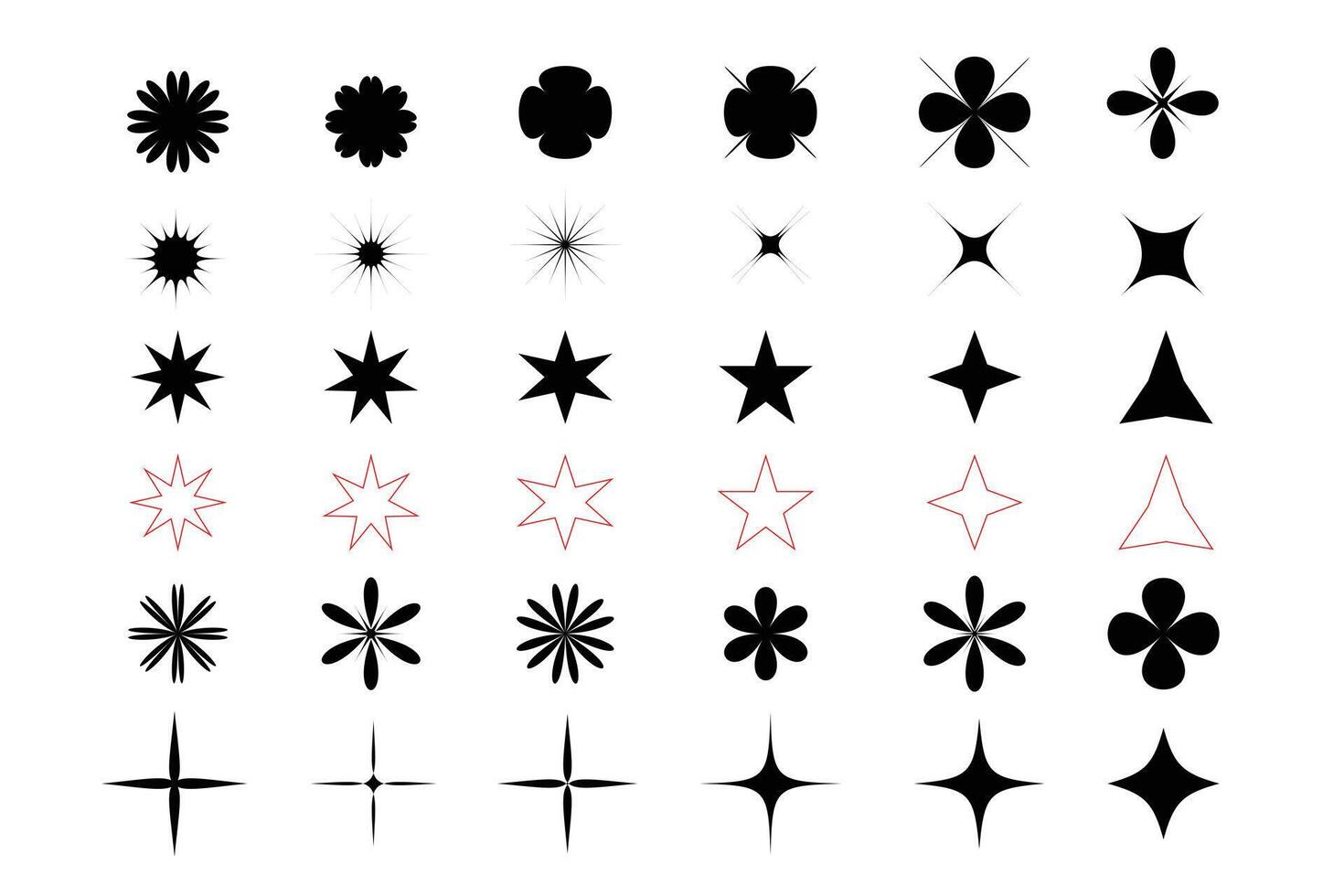 A set of various simple shapes, including flowers, stars, and decorative elements, presented on a white background. vector