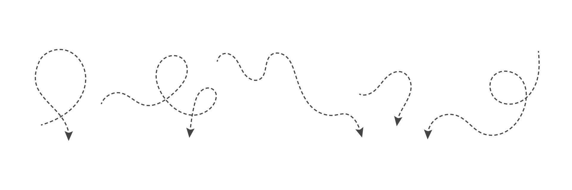 Squiggle line arrows. Set of dash arrows, moving down. Infographic elements vector