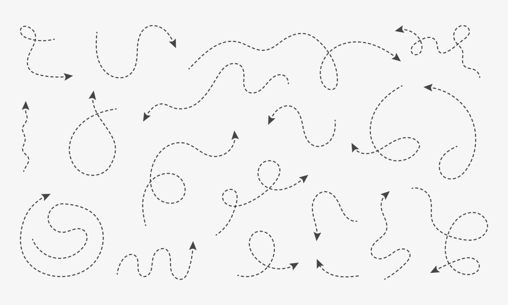 Set of dash arrows. Squiggle line arrows moving up and down. Left and right direction. Infographic elements vector
