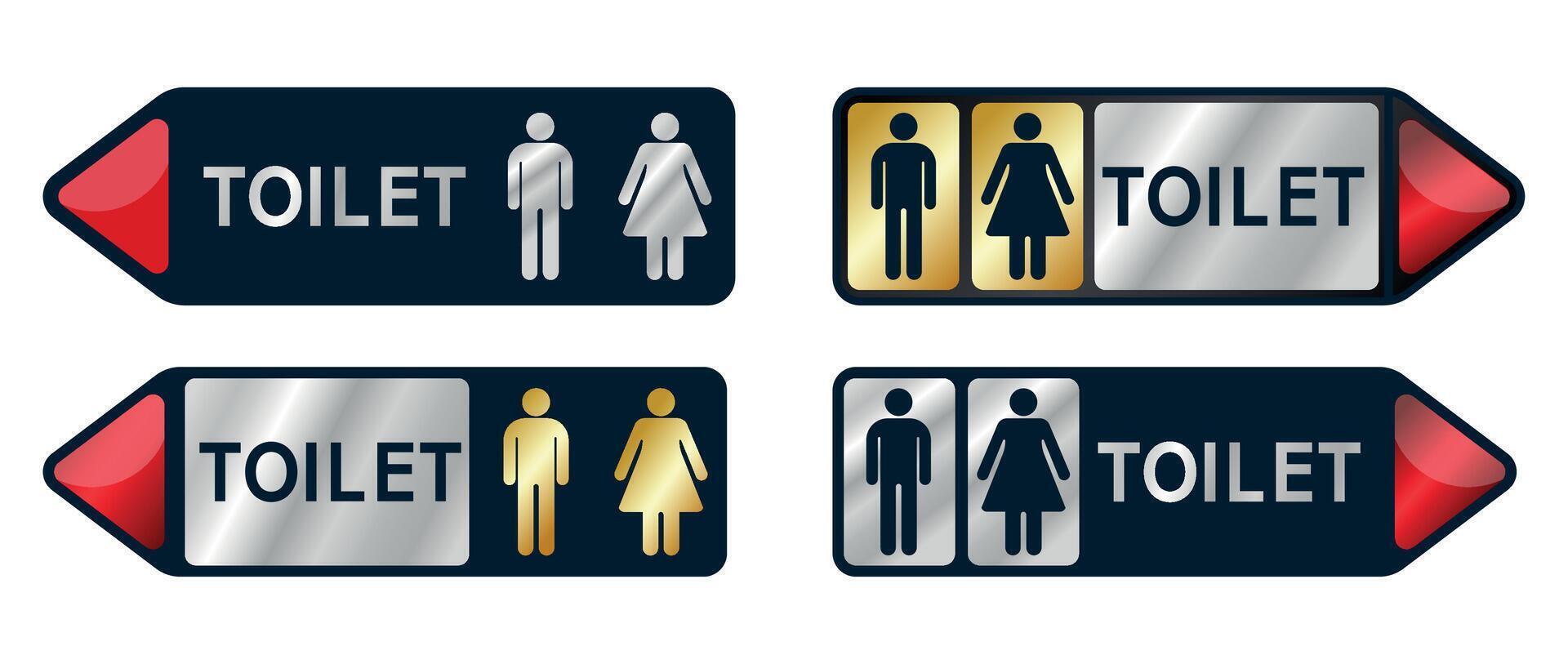 Modern Set of Toilet Signs, Male and Female Icons in Gold and Silver Designs vector