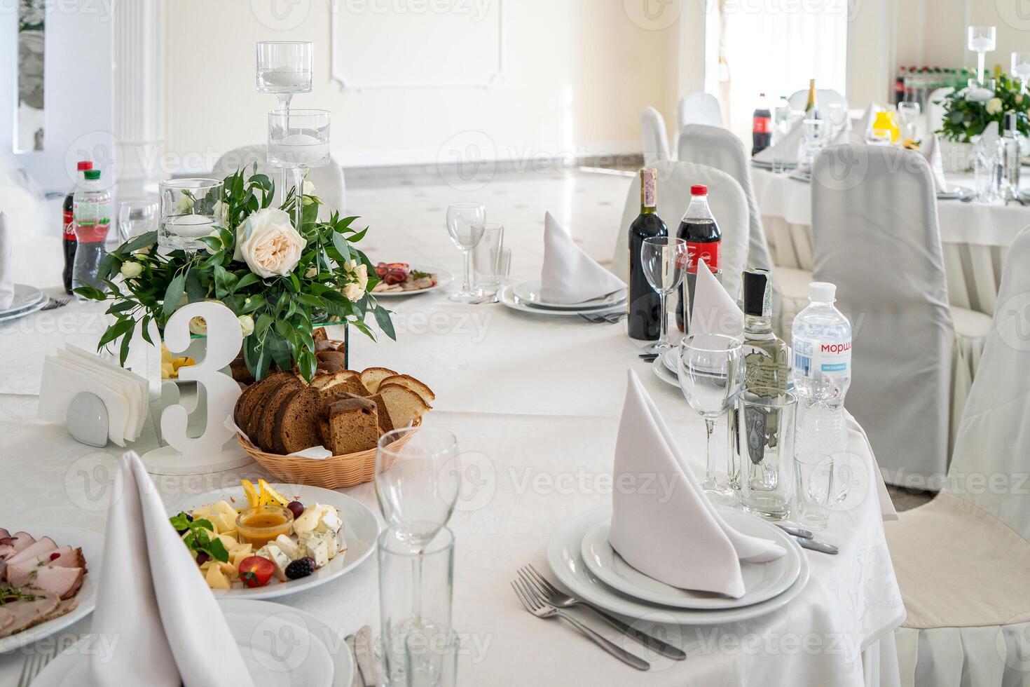 Wedding interior restaurant flowers, blossom floral decorations, white bloom for wedding ceremony photo