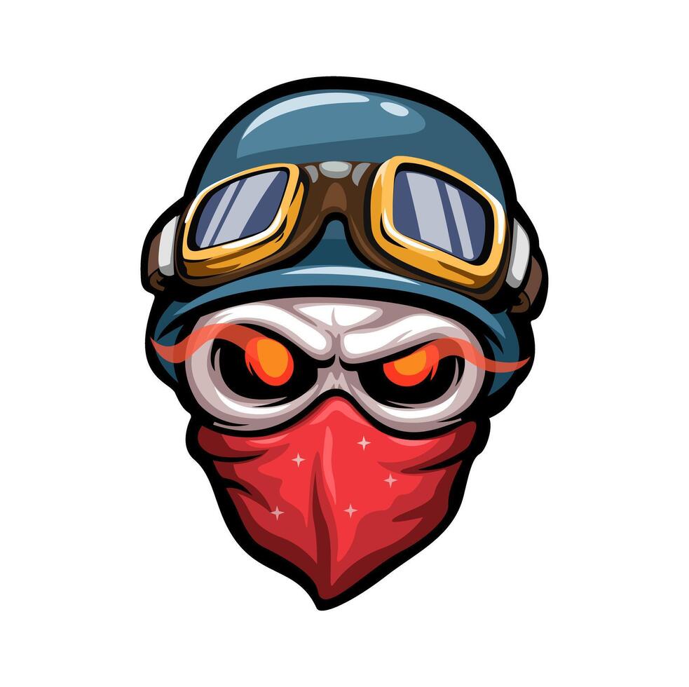 Skull Wear Helmet and Mask Rider Mascot Illustration vector