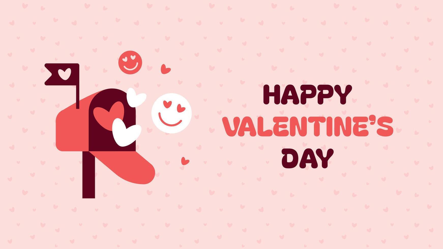 Horizontal valentine day banner. horizontal advertising background for February 14. Cute illustrations poster, greeting cards, headers, website. Mailbox with hearts, smiley face vector