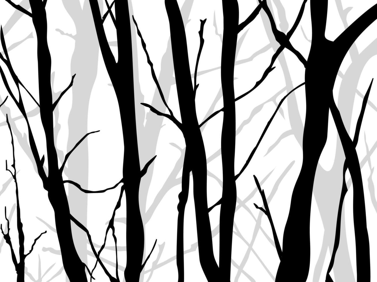Black Branch Tree or Naked trees silhouettes set. Hand drawn isolated illustrations. vector