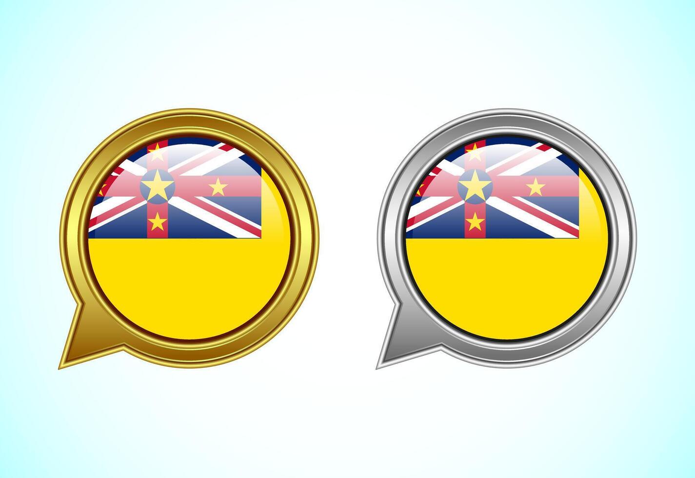 Niue flag speech bubble. Speaking flag icon in gold and silver color vector