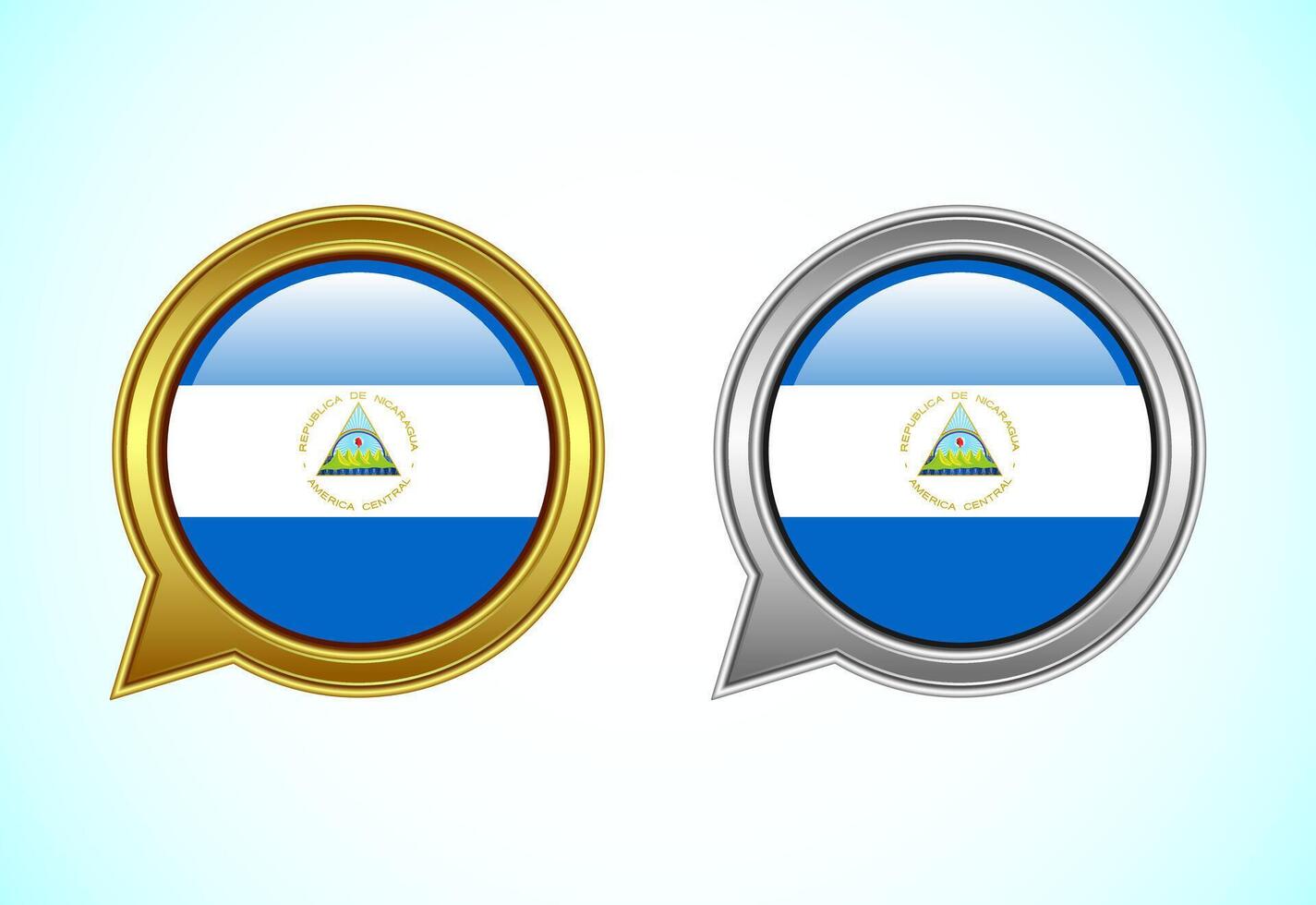 Nicaragua flag speech bubble. Speaking flag icon in gold and silver color vector