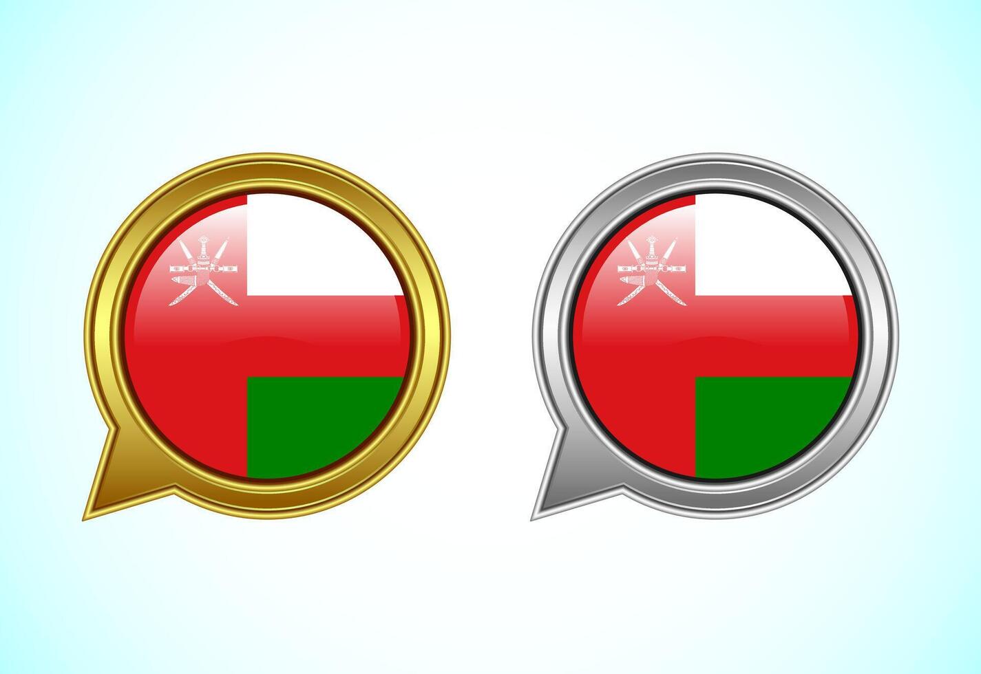 Oman flag speech bubble. Speaking flag icon in gold and silver color vector