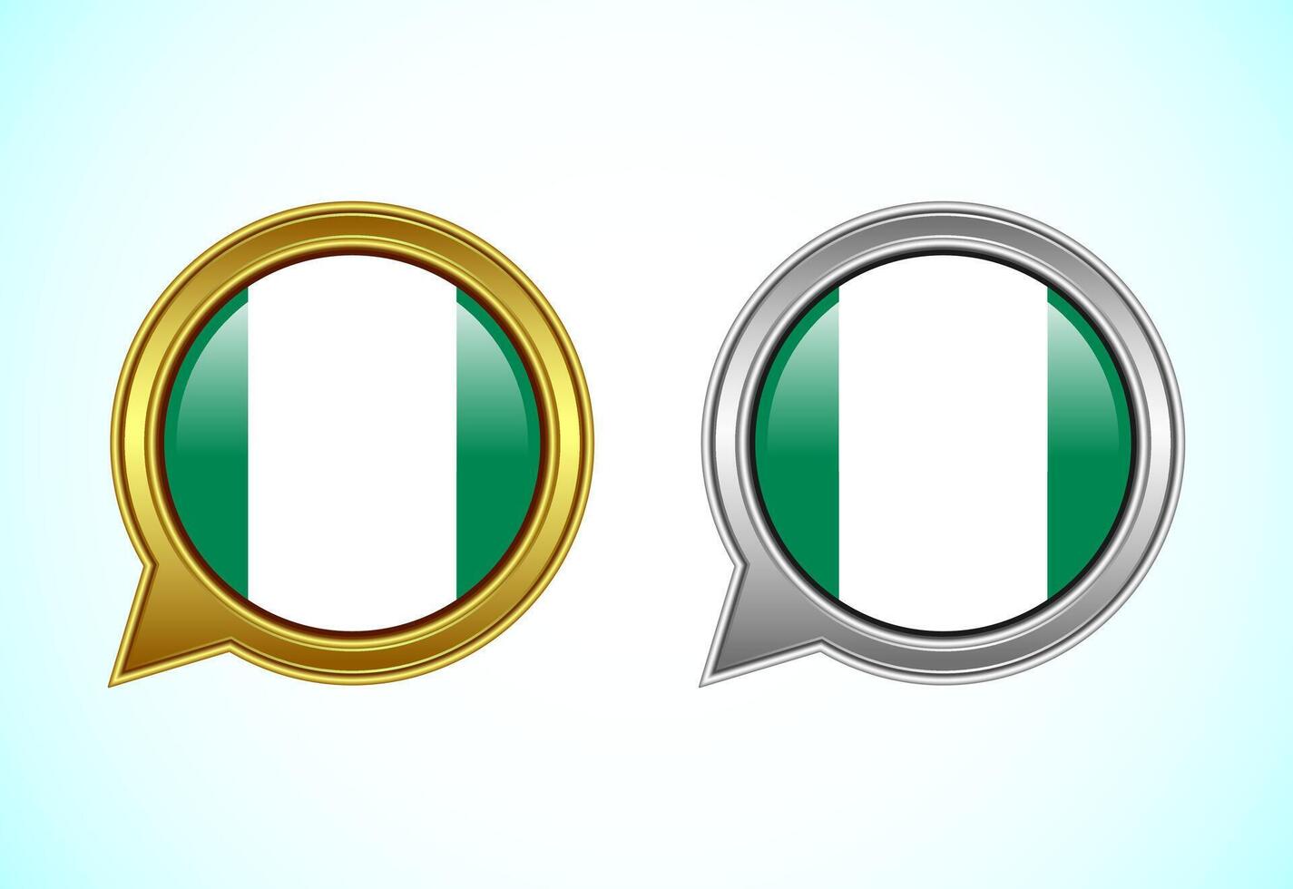 Nigeria flag speech bubble. Speaking flag icon in gold and silver color vector