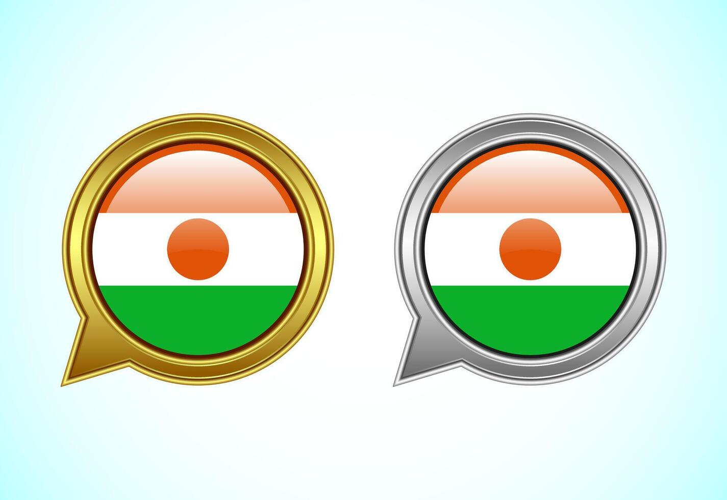 Niger flag speech bubble. Speaking flag icon in gold and silver color vector