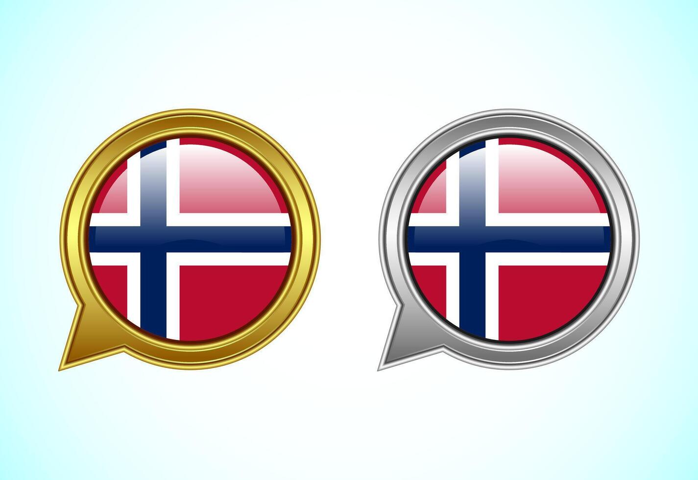 Norway flag speech bubble. Speaking flag icon in gold and silver color vector