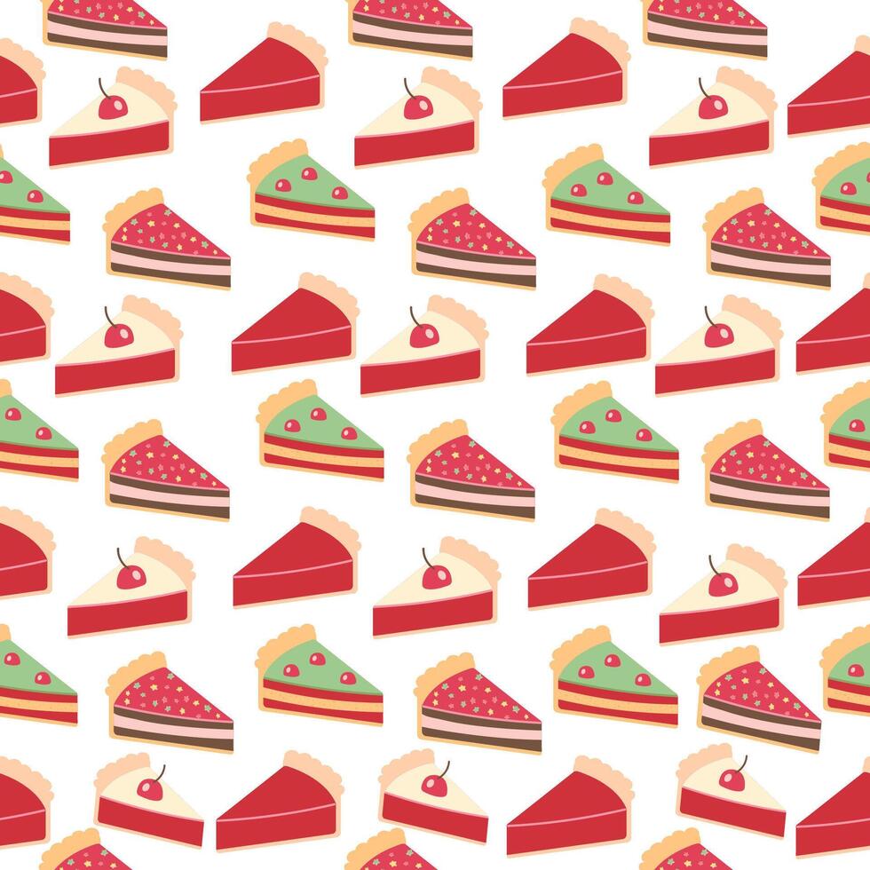 Seamless pattern of slices of different cakes hand drawn vector