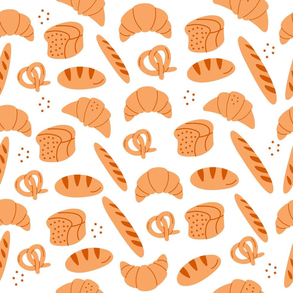 Seamless pattern bread croissant baguette pastries hand drawn vector