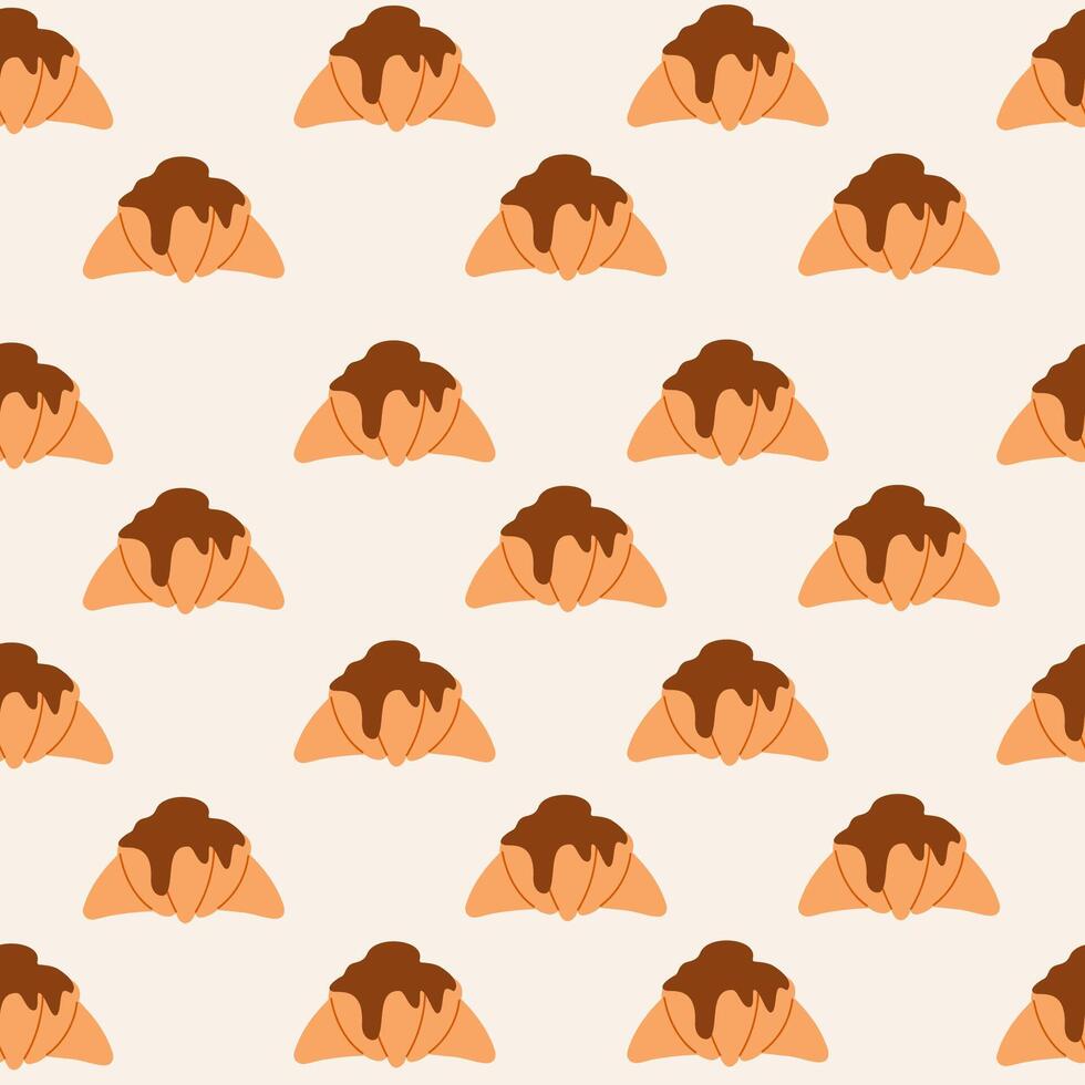 Seamless pattern of croissants with chocolate hand drawn vector