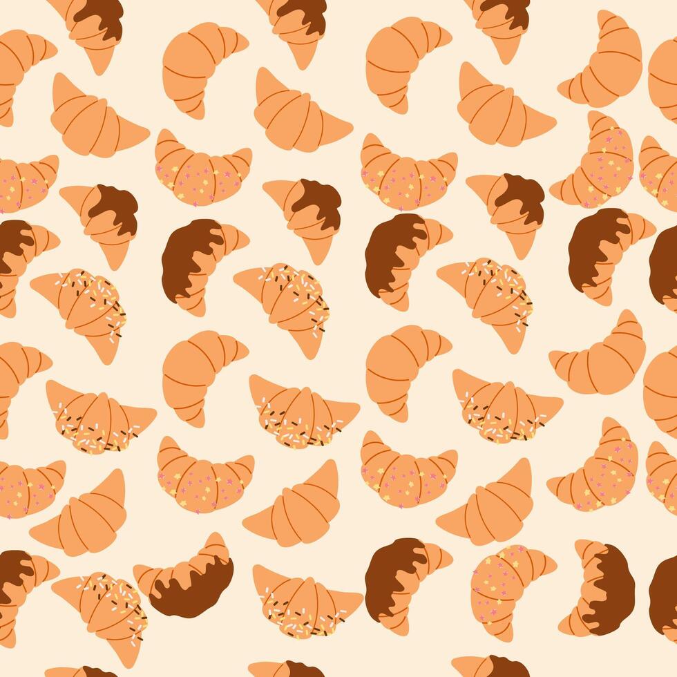 Seamless pattern of different hand drawn croissants vector