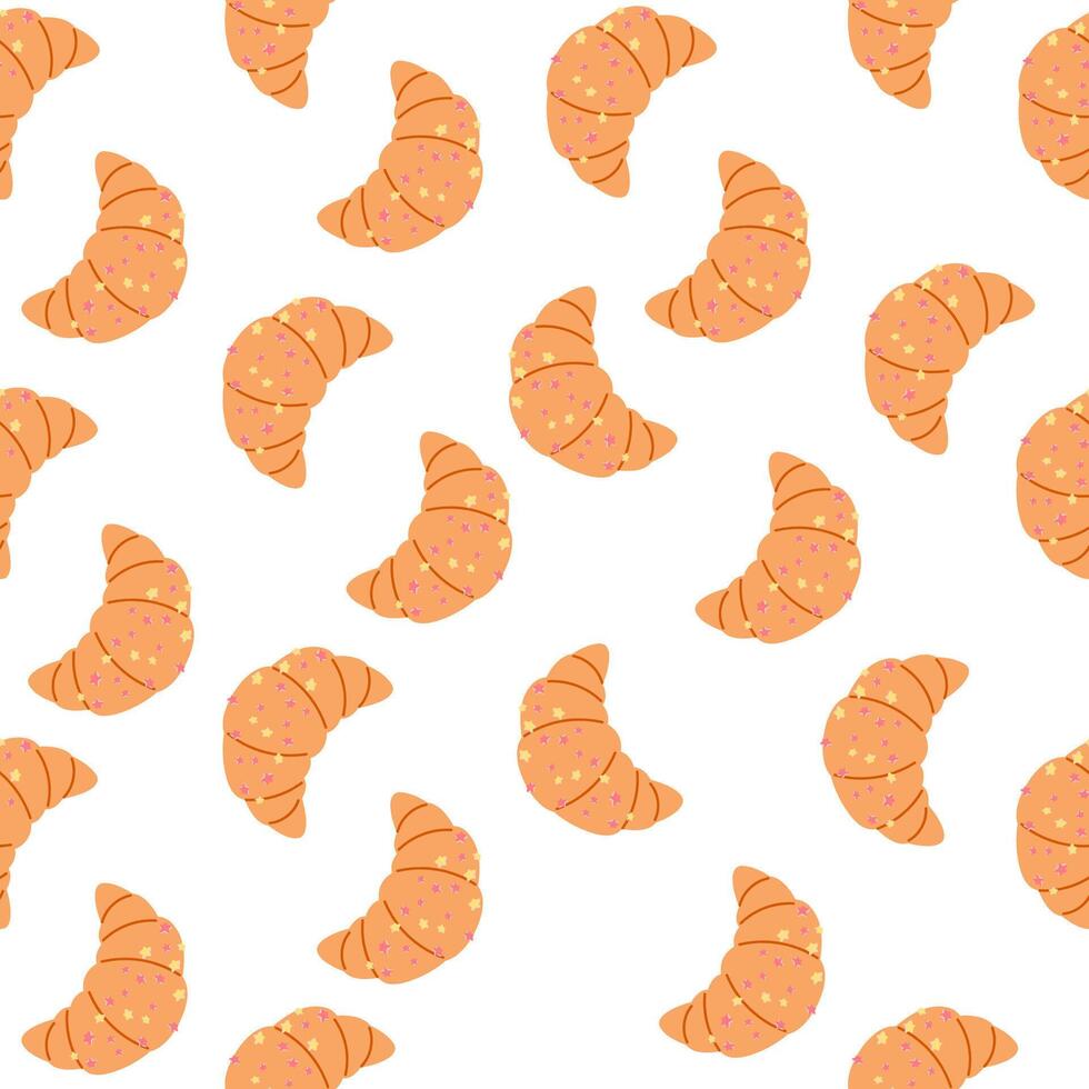 Seamless pattern of croissants with decor hand drawn vector