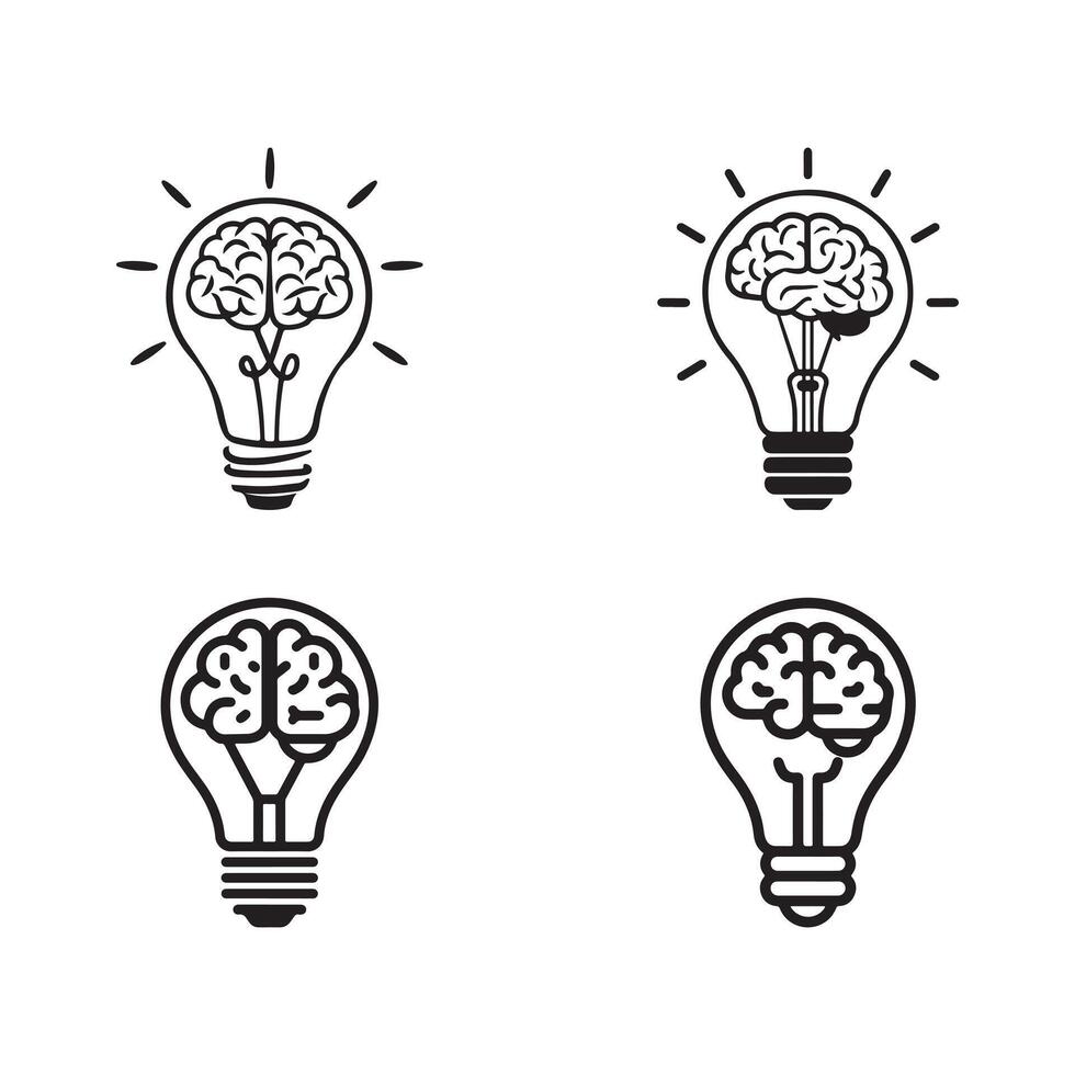 Brain and Light Bulb Symbol Pack vector