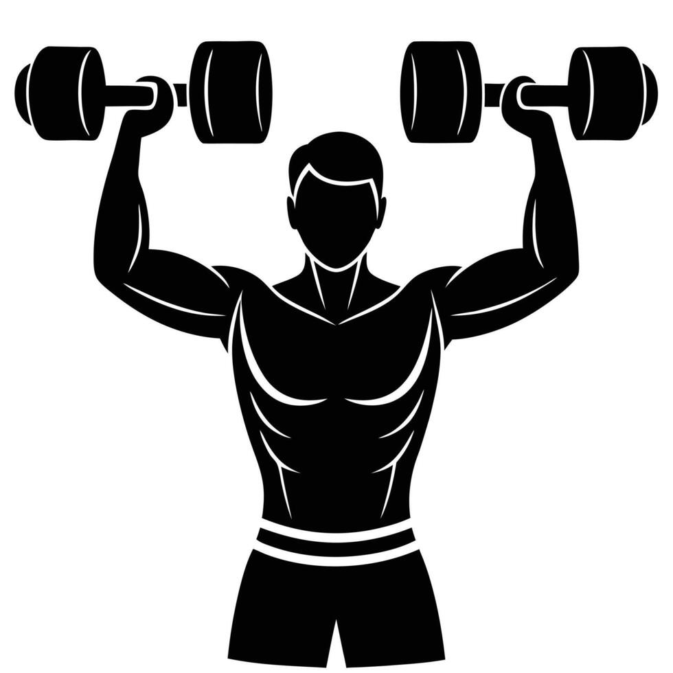 Dumbbell Shoulder Press Silhouette on White Background vector