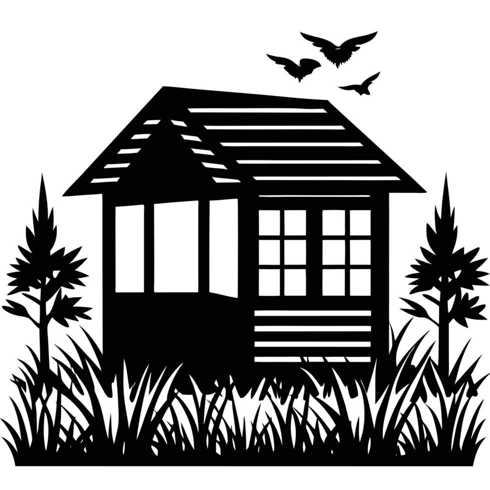 Hunting Blind Silhouette on White Background vector