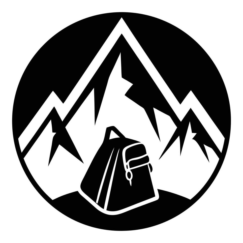 Mountain Backpack Silhouette on White Background vector