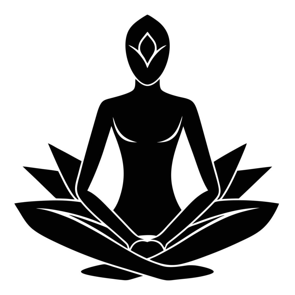 Lotus Pose Silhouette on White Background vector