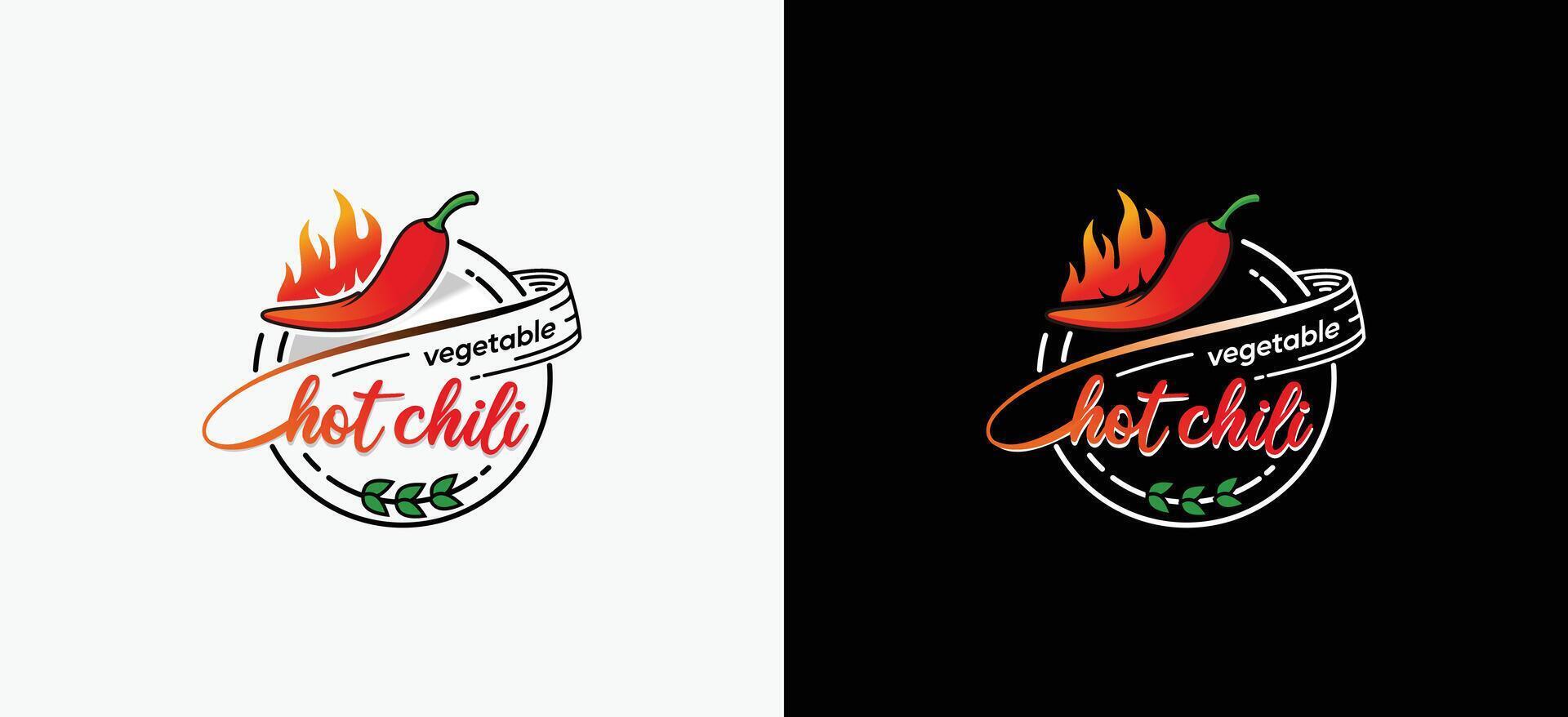 Hot chili pepper logo design template with fire symbol, fresh red chili fruit label symbol vector