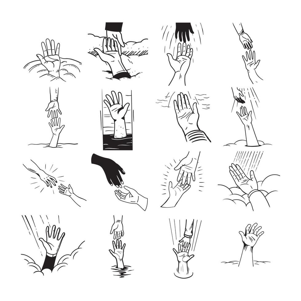 collection of helping hand Silhouette icons designed to represent assistance, support, and collaboration. helping hand graphic design elements vector