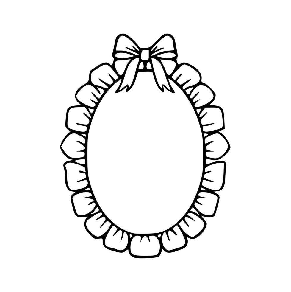 A black and white oval with a bow on it vector