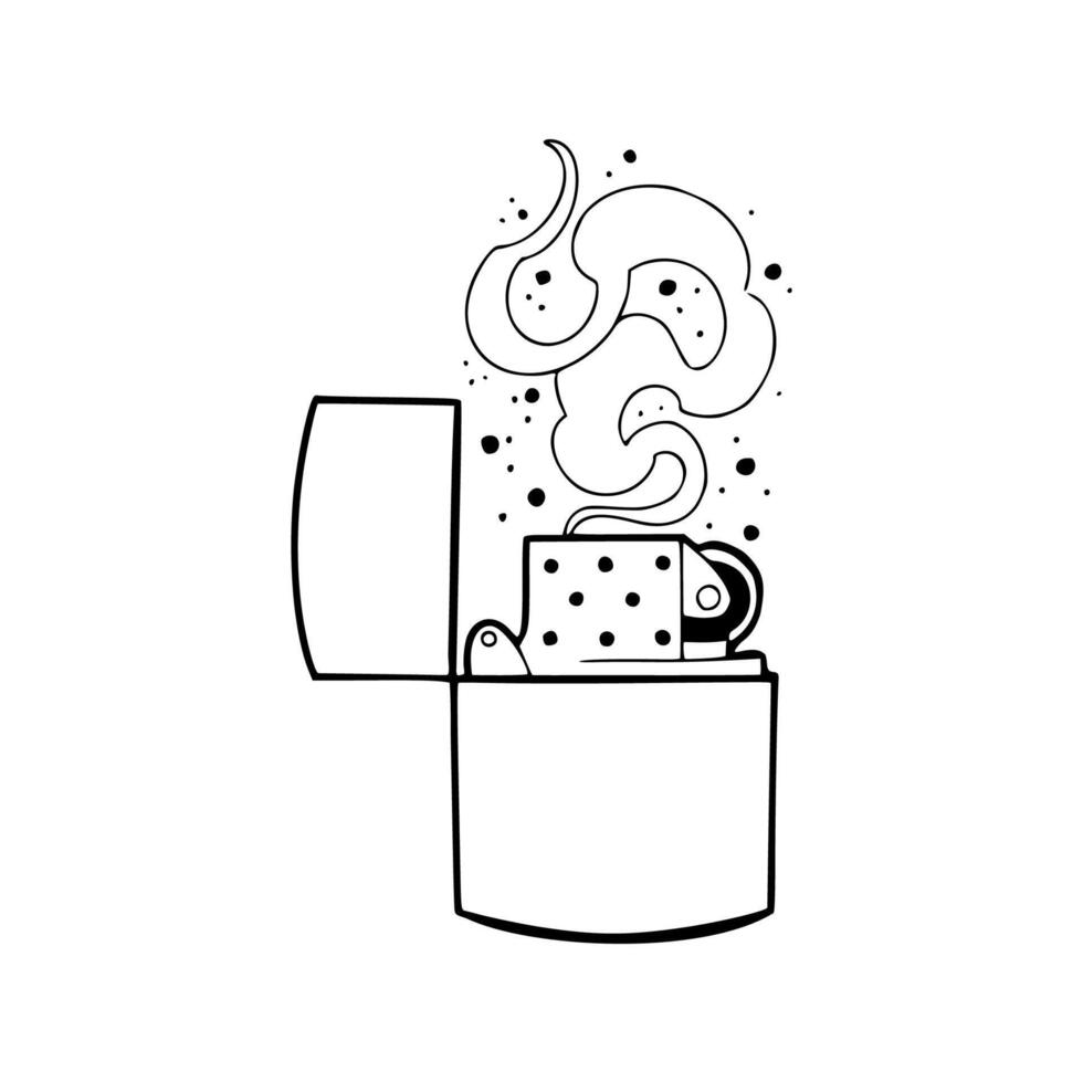 A black and white drawing of a cup of coffee vector