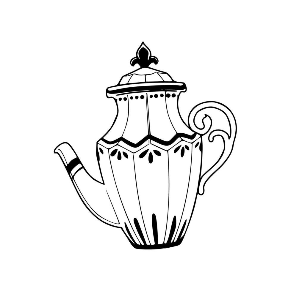 A black and white drawing of a teapot vector
