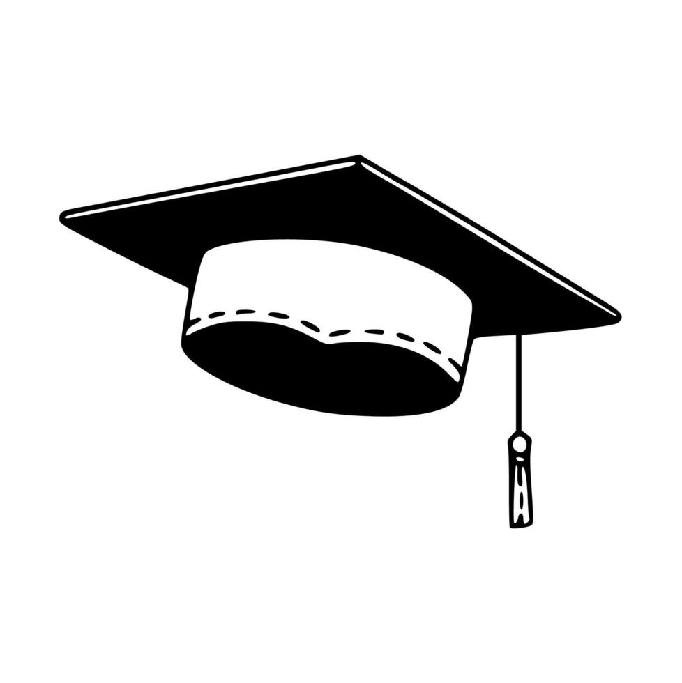 Graduation cap icon black and white illustration vector