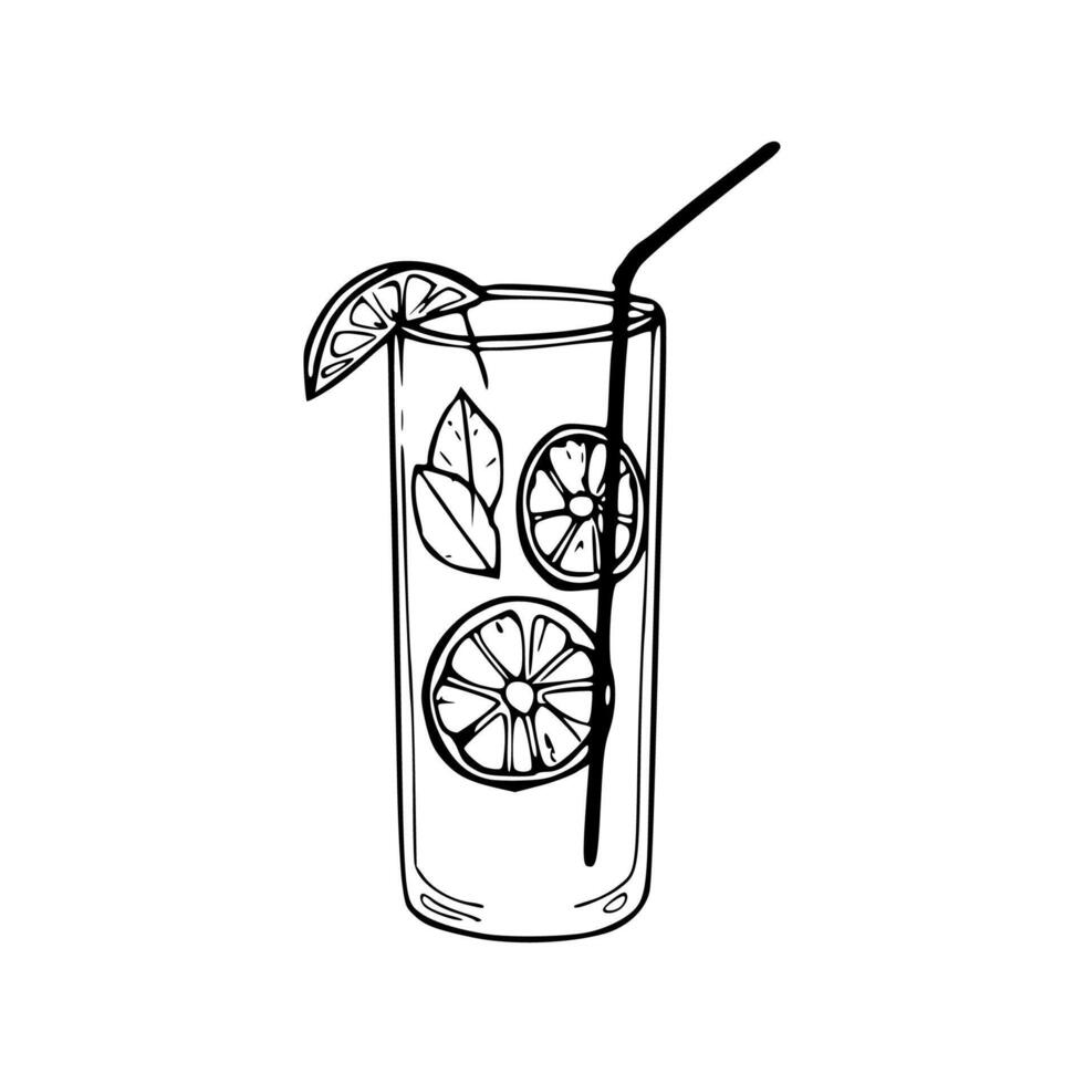 A black and white drawing of a glass of lemonade vector