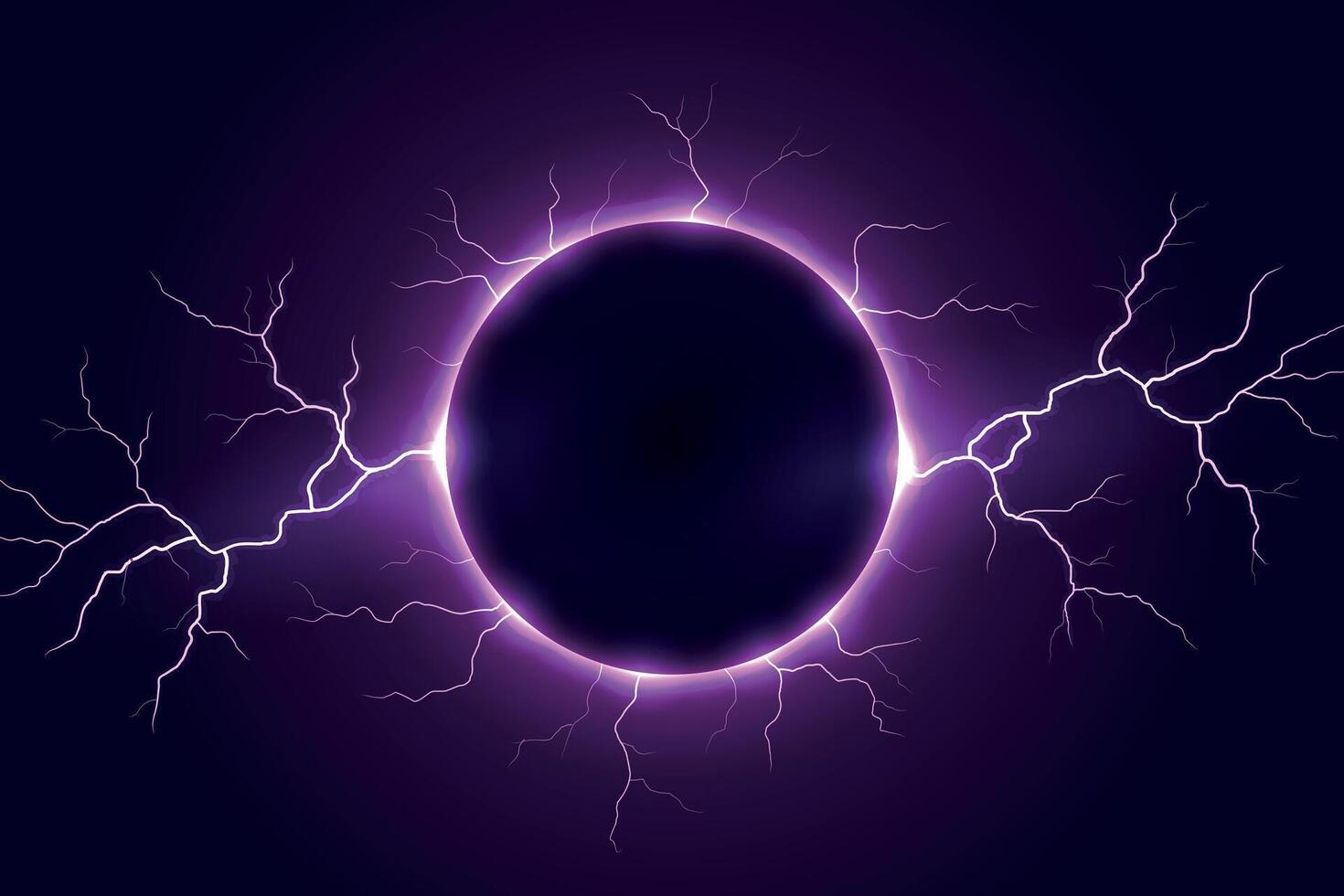 Electric Solar Eclipse with Purple Lightning Bolts vector