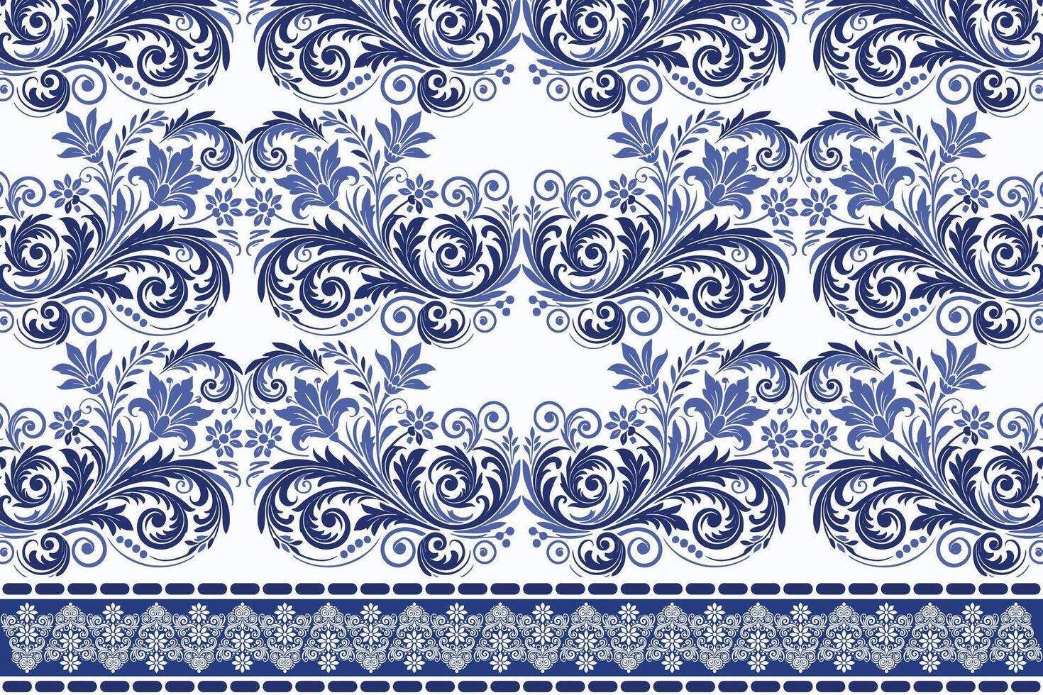 blue seamless floral pattern with intricate vintage tulip motifs classic ornamental leaves traditional border design for fabric textile and background vector