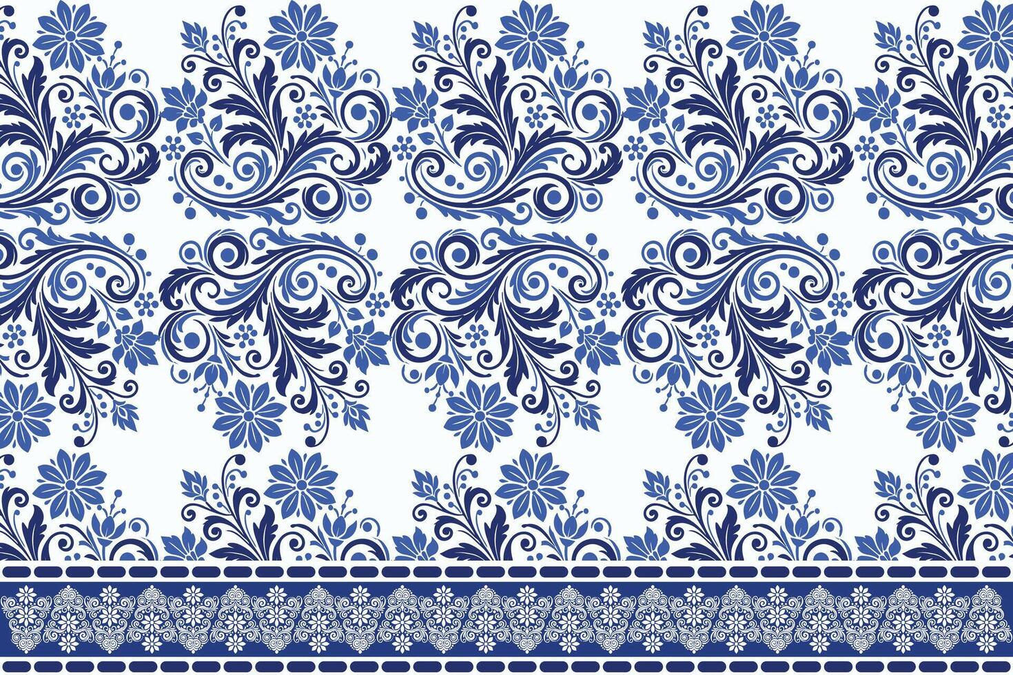 blue seamless floral pattern with vintage tulip and leaf motifs traditional ornamental border design for fabric textile background and fashion prints vector
