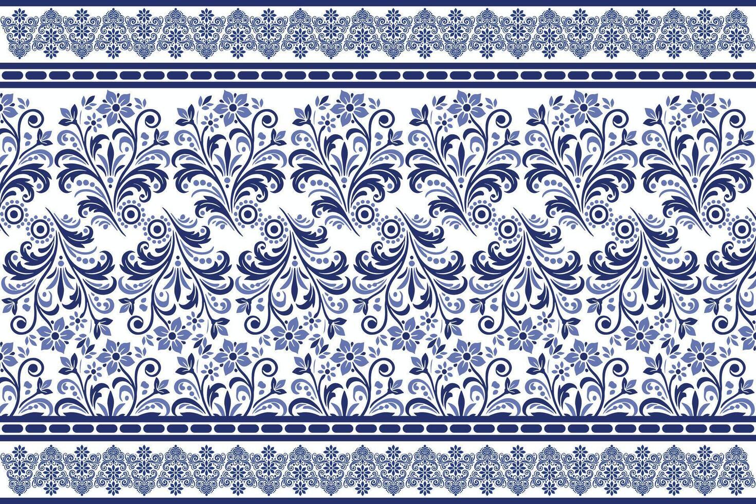 blue seamless floral pattern with traditional tulip motifs ornamental leaves vintage border design for fabric and textile background vector