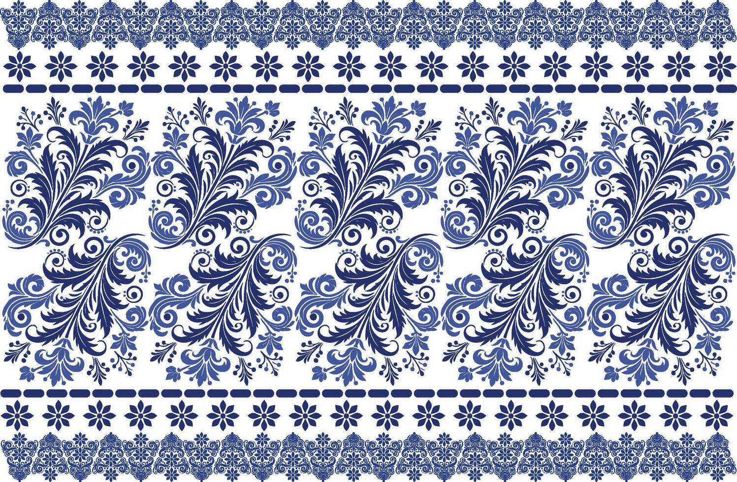 blue seamless floral pattern with intricate tulip motifs, elegant foliage details, and a vintage frame for textile background, fabric prints, and classic design patterns vector