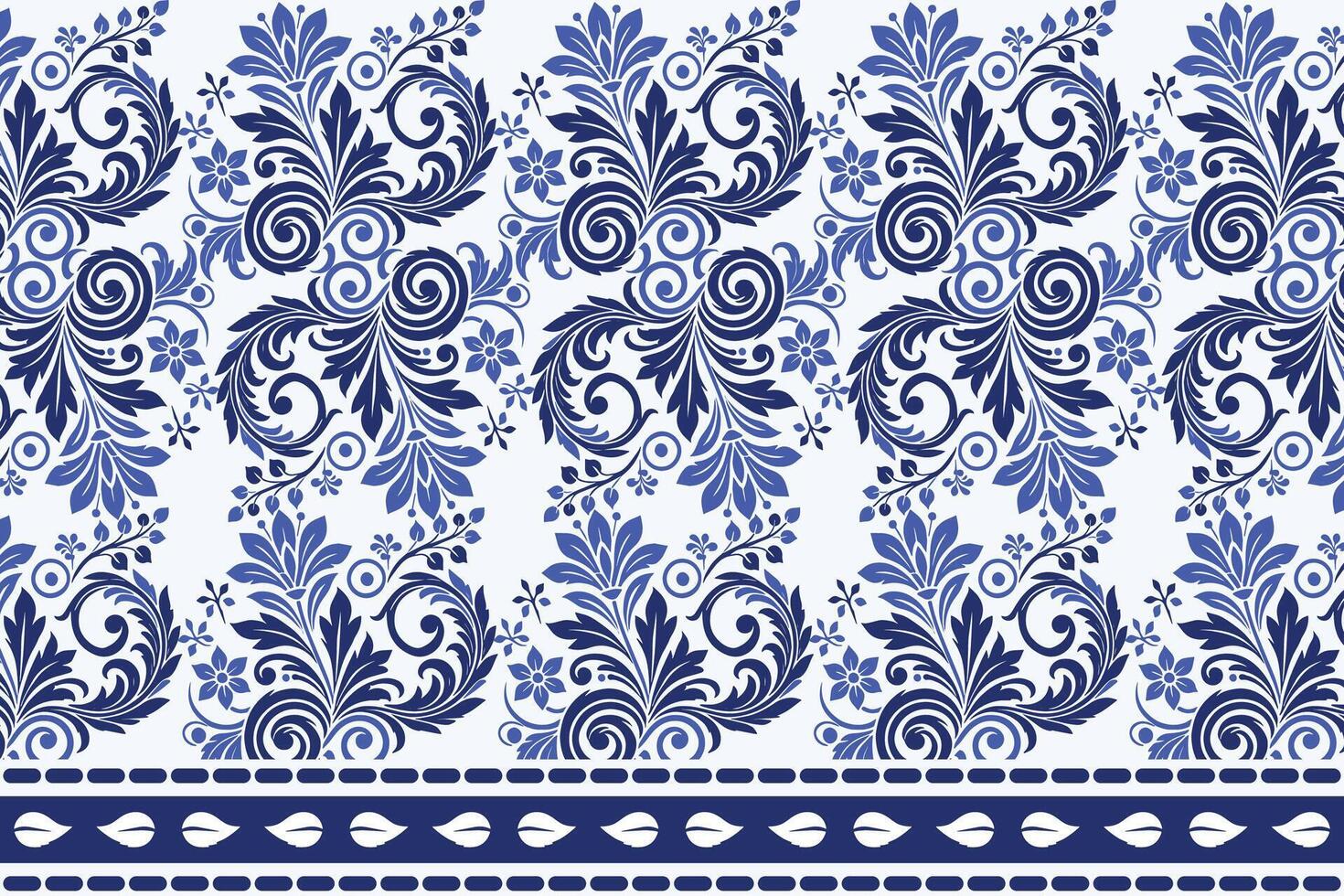 blue seamless floral pattern with intricate tulip motifs ornamental leaves and traditional border design for fabric textile background and fashion prints vector