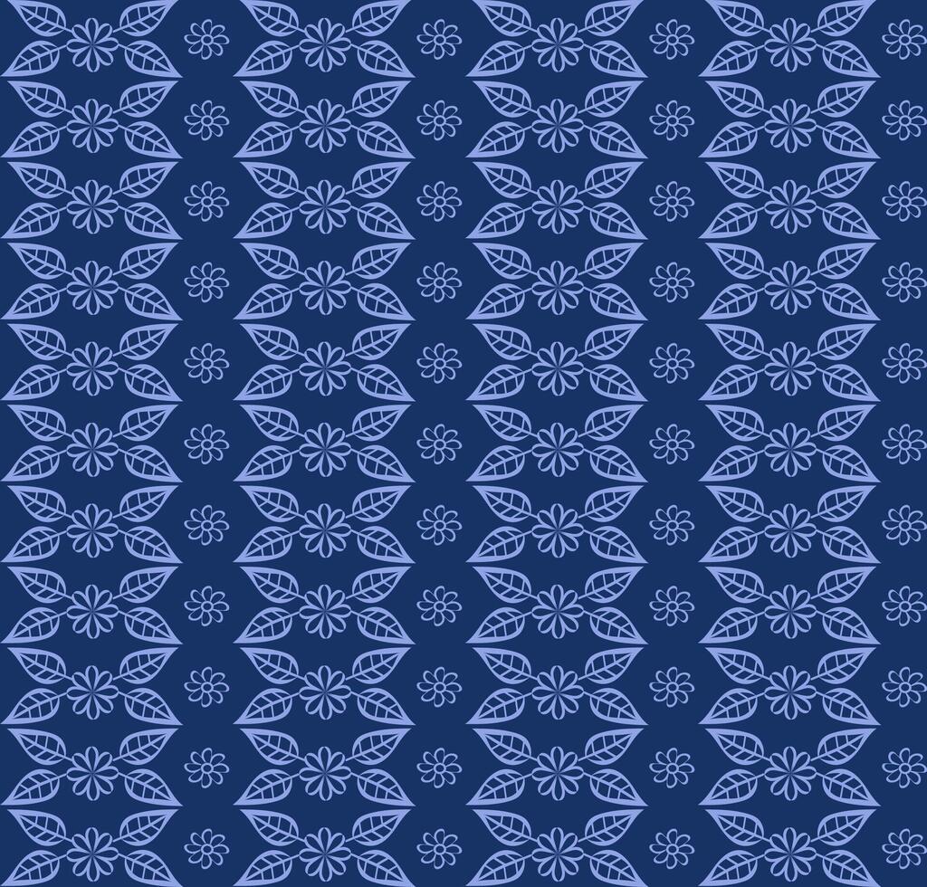 Seamless texture in the form of a pattern of leaves and flowers on a blue background vector